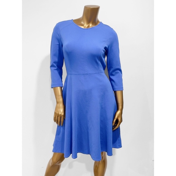 Eliza J Women's Blue Stretch 3/4 Sleeve Seamed Fit & Flare Dress Size 8 - Picture 2 of 5